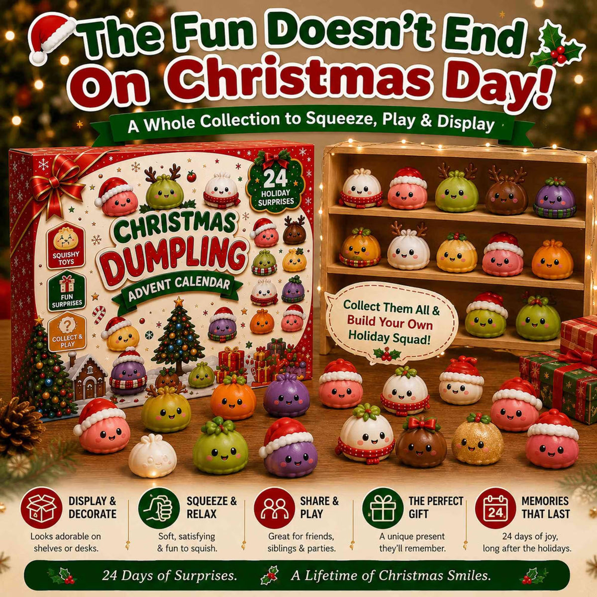 🎁2026 Christmas Advent Calendar, 24 Days Mini Squishy Toys, Kawaii Dumpling Surprise Countdown Design, Christmas Gift for Girls/Boys